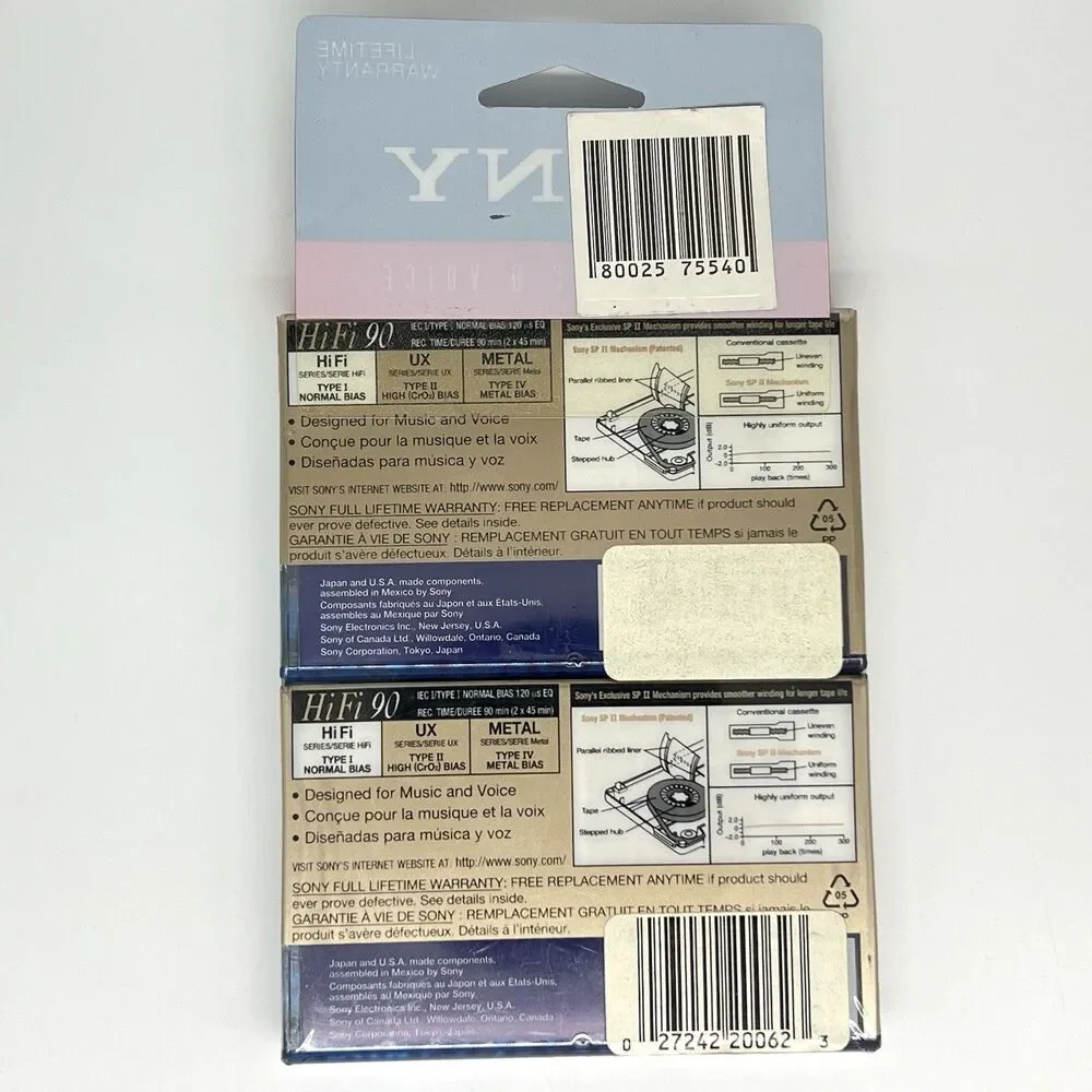 Lot of 6 Sony Audio Cassette Tapes BLANK HiFi 60/90 Min Normal Bias Type 1 NOS